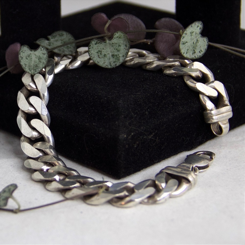 VTG HEAVY 925 Italy Sterling Silver Curb Link Bracelet 73g 9 Inch 13.8mm Mens